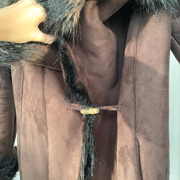 Faux fur Jacket, Y2k Fluffy Brown Faux Fur Trim Jacket, Mocha Short Afghan Coat - Picture 5 of 10